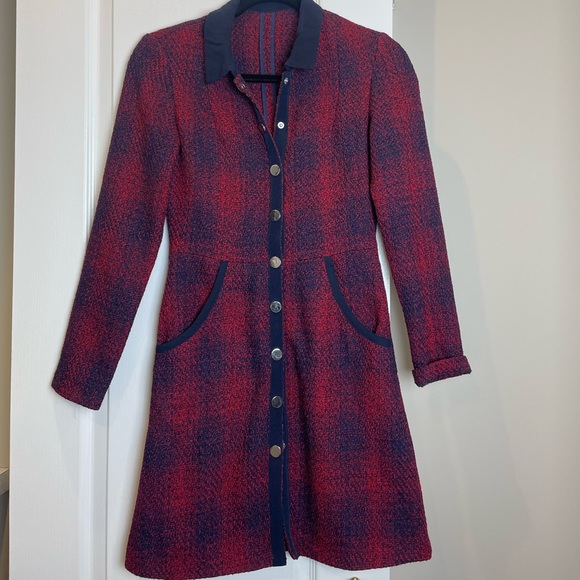 MAJE plaid red overcoat dress - Picture 2 of 9